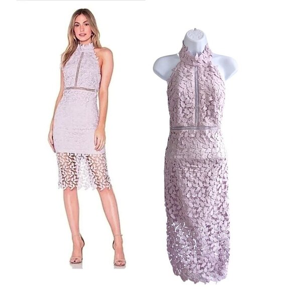NWT Revolve BARDOT Gemma Halter Dress Orchid Purple Embroidered Lace Midi Size S - Picture 1 of 10